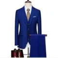 Μπλε ανδρικό κοστούμι slim fit τριών τεμαχίων επαγγελματικό γάμου σακάκι γιλέκο παντελόνι - Μπλε ζαφείρι