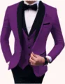Herren Lila Dreiteiliger Anzug Smoking mit Schwarzem Schalkragen Slim Fit für Hochzeit Party - XS / Set / Lila