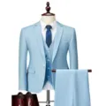 Men's light blue 3-piece suit business casual wedding groom blazer set vest trousers collection - US Size M / Top And Bottom / Sky Blue
