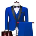 Men royal blue 3-piece slim fit suit wedding groom tuxedo with vest jacket pants and shoes - Sapphire Blue