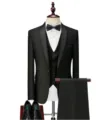 Men's 3-piece business suit set slim fit formal tuxedo jacket vest pants for wedding work. - Black