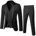 Costume Homme 3 Pièces Affaires Casual Slim Fit Mariage Tuxedo Veste Gilet Pantalon - Noir