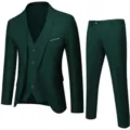 Dark Green Men 3 Piece Suit Slim Fit Wedding Groom Tuxedo Business Casual Blazer Set - Army Green