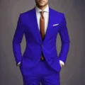 Herren koenigsblau slim fit ein knopf anzug zweiteiler set mit weissem hemd und krawatte. - US Größe M / Oberteil und Hose / Saphirblau