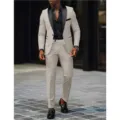 Ανδρικό κοστούμι slim fit δύο τεμάχια casual business ανδρικό σακάκι γάμου μπεζ παντελόνι - Μπεζ