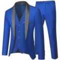 Costume trois pièces bleu pour homme slim fit business mariage smoking blazer gilet et pantalon - Bleu saphir