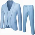 Men's Light Blue 3-Piece Suit Slim Fit Business Wedding Groom Tuxedo Jacket Vest Pants - Sky Blue