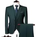 Costume Homme Slim 3 Pièces Vert Foncé Veste Gilet Pantalon Mariage Affaires Ensemble - Taille US/UE M / Haut Et Bas / Vert Militaire