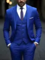 Detailed view of a royal blue men's three-piece suit with vest, jacket, and trousers. - 2XL / Top And Bottom / Sapphire Blue