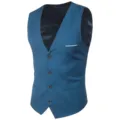 Gilet de costume homme business slim fit casual formel simple boutonnage style haut élégant - Bleu lac