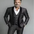 Men's dark grey slim fit 3-piece suit tuxedo with black shawl lapel for business formal wear. - Dark Gray