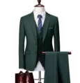Heren donkergroen 3-delig pak set professionele zakelijke formele blazer vest broek - US Maat S / Set / Legergroen