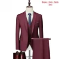 Burgundy 3-piece men suit blazer vest pants set elegant business wedding formal wear - US Size M / Set / Burgundy