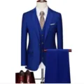 Men's Royal Blue 3-Piece Suit Set Slim Fit Wedding Groom Business Formal Blazer Vest Pants - Sapphire Blue
