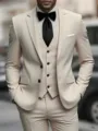 Vue de détail d'un costume trois pièces beige pour homme, veste et gilet élégants. - Beige