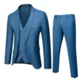 Men's blue three-piece suit set Korean style business wedding blazer vest and trousers. - Lake Blue