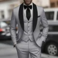 Men's 3-piece slim fit business casual suit wedding tuxedo blazer set for official wear - Light Gray