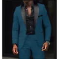 Ανδρικό business casual κοστούμι σετ slim fit δύο τεμαχίων γαμπρός σακάκι παντελόνι. - Μπλε της Λίμνης