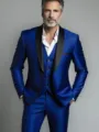 Men's slim fit 3-piece suit royal blue tuxedo groom wedding business casual variant style - Sapphire Blue