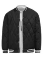 Men black quilted bomber jacket detail, stylish winter casual outerwear with ribbed trim. - S / Tops / Black