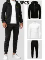 Ensemble survêtement homme 3 pièces sweat à capuche noir t-shirt col roulé pantalon - S / Noir