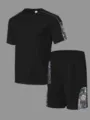 Ensemble décontracté pour homme t-shirt noir à manches courtes et short avec imprimé - S / Haut Et Bas / Noir