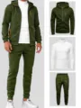 Vue détaillée de l'ensemble de survêtement 3 pièces pour homme avec sweat et pantalon. - S / Vert Militaire