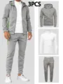 Ensemble 3PCS Survêtement Homme Sweat à Capuche Col Roulé Pantalon Sport Casual - S / Gris clair