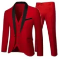 Costume Homme Rouge 3 Pièces Slim Fit Affaires Mariage Mari Blazer Gilet Pantalon SKU - Taille US/UE M / Rouge