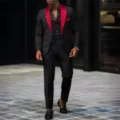 Andriko kostoúmi slim fit business casual dýo temáchia maúro me kókkino peléti set - Μαύρο Κόκκινο