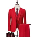 Men's red 3-piece suit business wedding tuxedo blazer vest trousers set for formal events. - US Size M / Top And Bottom / Red