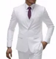Men white three piece suit slim fit wedding business formal wear jacket vest trousers. - US Size M / White