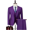 Men purple 3-piece suit business wedding slim fit blazer vest trousers formal wear outfit - US Size M / Top And Bottom / Purple