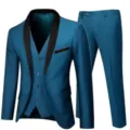 Costume d'affaires slim 3 pièces pour homme ensemble blazer gilet pantalon mari - Bleu lac
