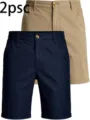 Vue détail short de loisirs homme, pantalon cargo ample et confortable pour le plein air. - S / Kaki Et Marine