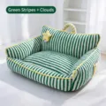 Thickened green striped cat sofa bed made of soft boucle fleece for pet comfort - Green Stripe + Star (Domino)