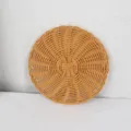 Natural tan round heat-resistant imitation rattan woven placemat for dining table decoration - Round Style / 18cm / Natural Wood Color