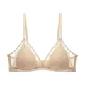 Elegant nude eyelash lace bralette featuring unlined triangle cups and no underwire. - S / Nude