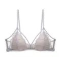 French style eyelash lace bralette in light grey, thin non-wired triangle cup bra - S / Gray