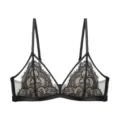 Elegant black eyelash lace bralette with triangle cups and comfortable wireless design - S / Black