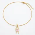 Cute girl pendant necklace with pink heart-shaped zircon in gold finish - 1 Necklace (Pink Girl - Single)