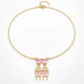 Elegant gold chain necklace featuring two cute girl pendants with pink heart stones - 1 Necklace (Pink Girl - Two)