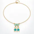 Gold necklace with cute boy and girl pendants featuring heart-shaped zircon stones - 1 Necklace (Blue Boy - Two)