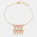 Gold chain necklace with three pink heart zircon girl pendants for family gifts - 1 Necklace (Pink Girl - Three)