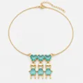 Gold plated necklace with three heart zircons and three boy charms in turquoise blue. - 1 Necklace (Blue Boy - Three Figures)