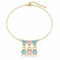 Cute gold necklace with three heart zircons and boy-girl charms, perfect for kids' gifts - 1 Necklace (Boy & Girl - Three Figures)