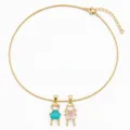 Cute gold necklace featuring boy and girl pendants with heart-shaped colorful stones - 1 Necklace (1 Boy + 1 Girl)