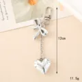 Minimalist shiny silver metal keychain with bow and heart charms for bags or phones - Silver Plated Heart Style (K4535) / Bow with Silver Plated Heart Charm
