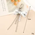 Korean ins style silver metallic bow bag charm with pearl and chain tassels, 12cm - Bead Chain Tassel Style (K4536) / Bow with Bead Chain Charm