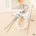Elegant Korean style pearl bead keychain with silver bow pendant for bag accessories - Pearl Bowknot Style (K4537) / Pearl Bow with Bead Chain Charm